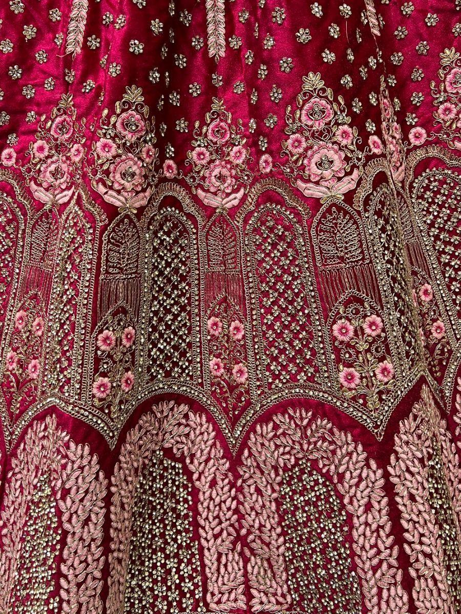 Bridal Pink Velvet Lehenga Choli | Fancy Dori, Sequins & Diamond Work Details