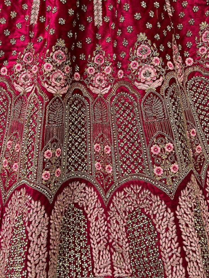 Bridal Pink Velvet Lehenga Choli | Fancy Dori, Sequins & Diamond Work Details