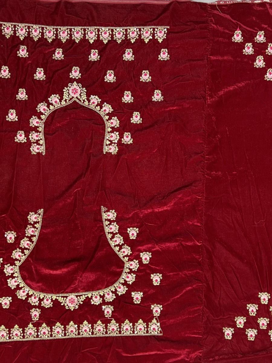 Gorgeous Maroon Velvet Lehenga Choli | Diamond Work & Net Dupatta for Brides