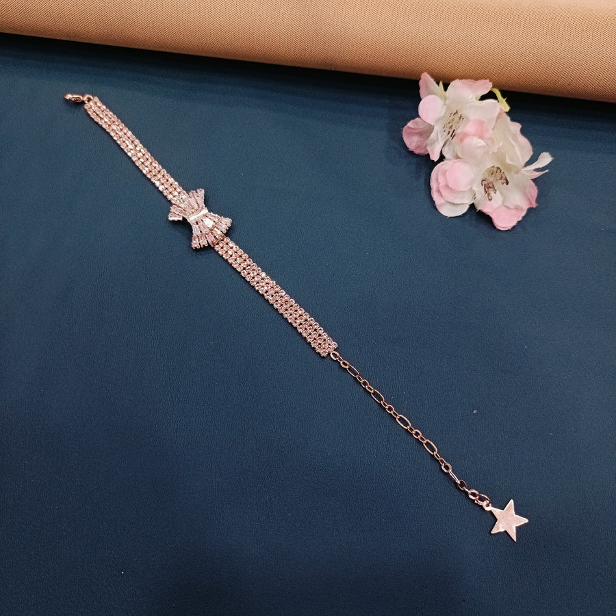 Elegant rose gold bracelet featuring a bar and link chain, great for casual wear.