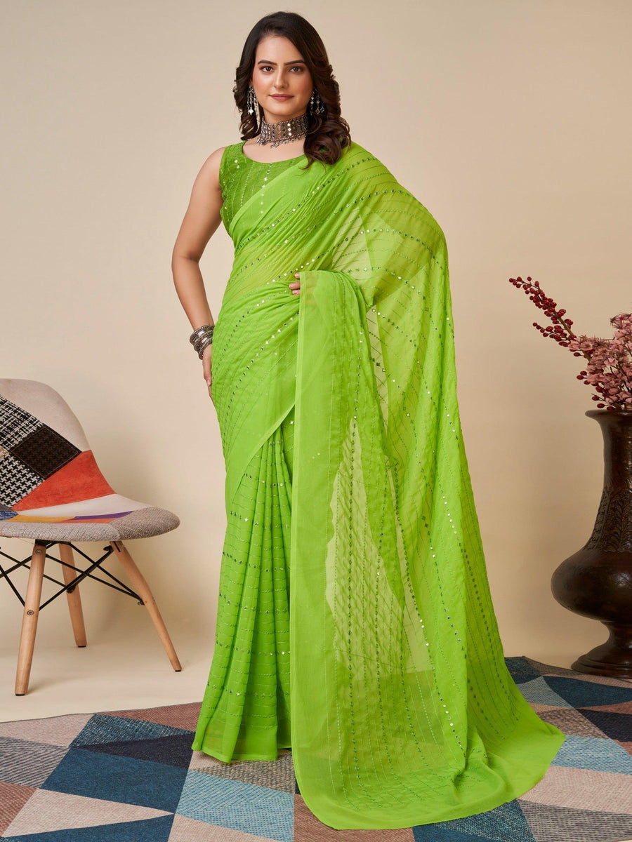 Green georgette saree crafted for elegance and style.