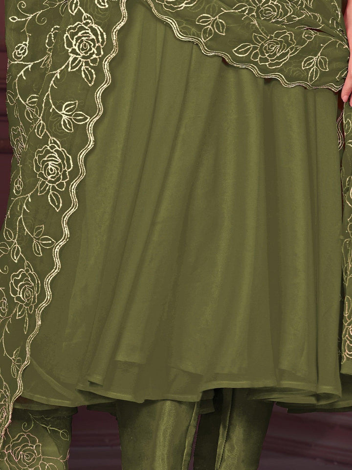 Lovely Green Anarkali Suit | Embroidered Georgette with Matching Dupatta