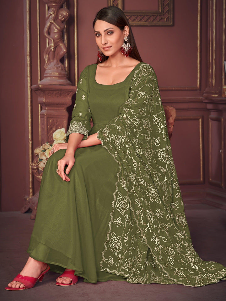 Lovely Green Anarkali Suit | Embroidered Georgette with Matching Dupatta