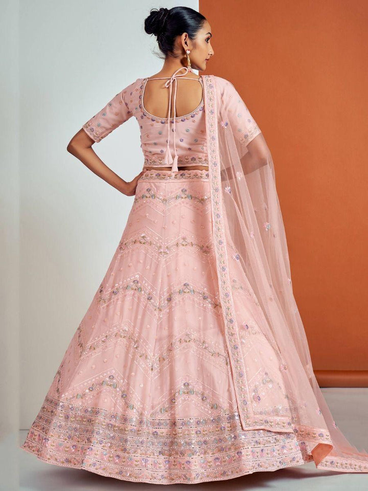 Luxe Peach Georgette Lehenga Choli | Embellished with Sequins & Threadwork