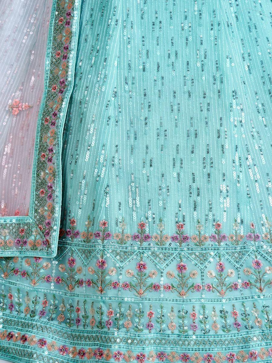 Stunning Turquoise Wedding Lehenga | Fully Customizable Choli and Sequins Work