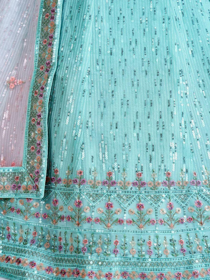 Stunning Turquoise Wedding Lehenga | Fully Customizable Choli and Sequins Work