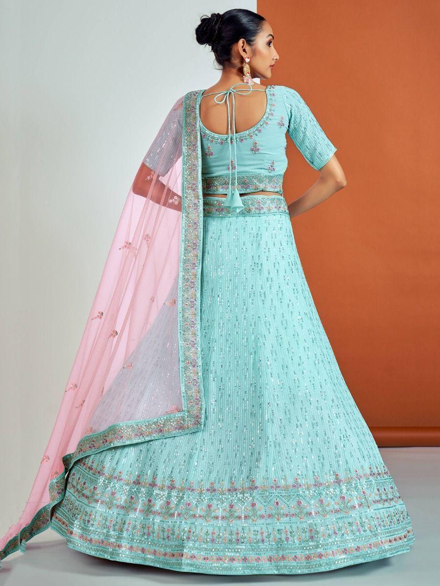 Stunning Turquoise Wedding Lehenga | Fully Customizable Choli and Sequins Work