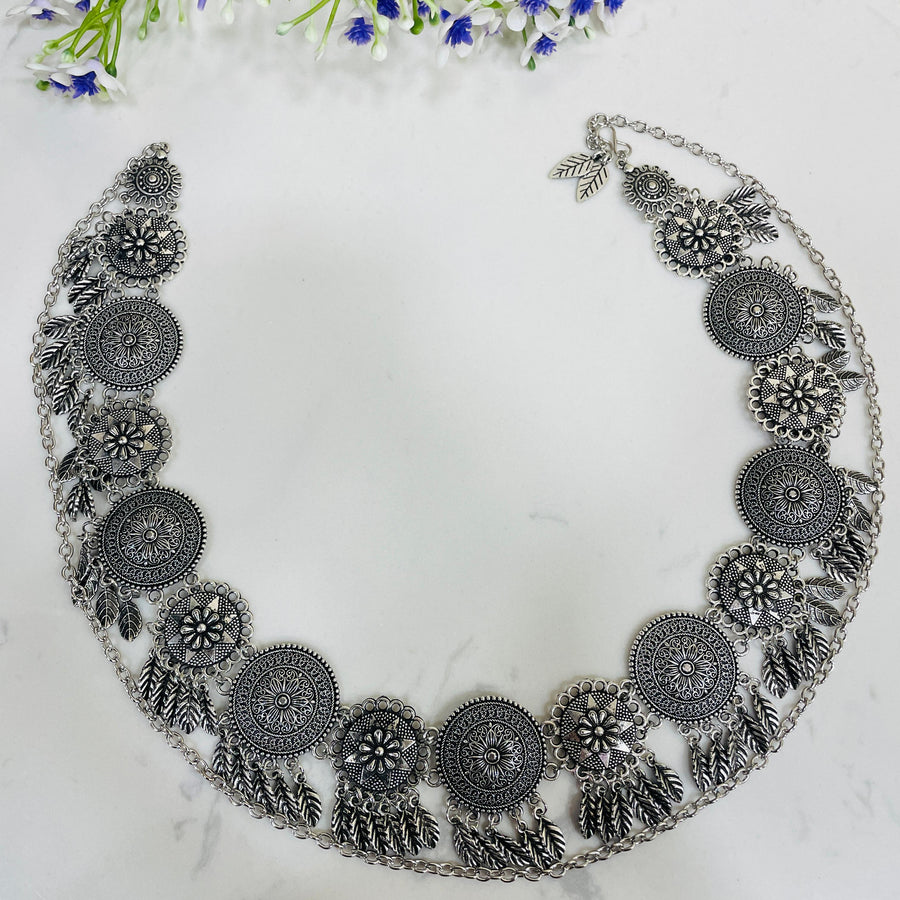 Fashionable oxidised kamarband, stunning waist chain for Indian ethnic attire.