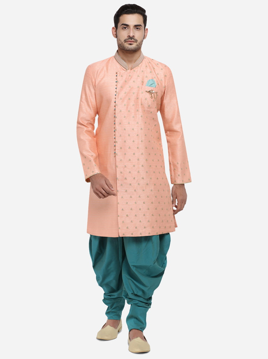 Experience sophistication in this Embroidered Light Peach Silk Blend, ideal for casual outings and festive events in the USA.