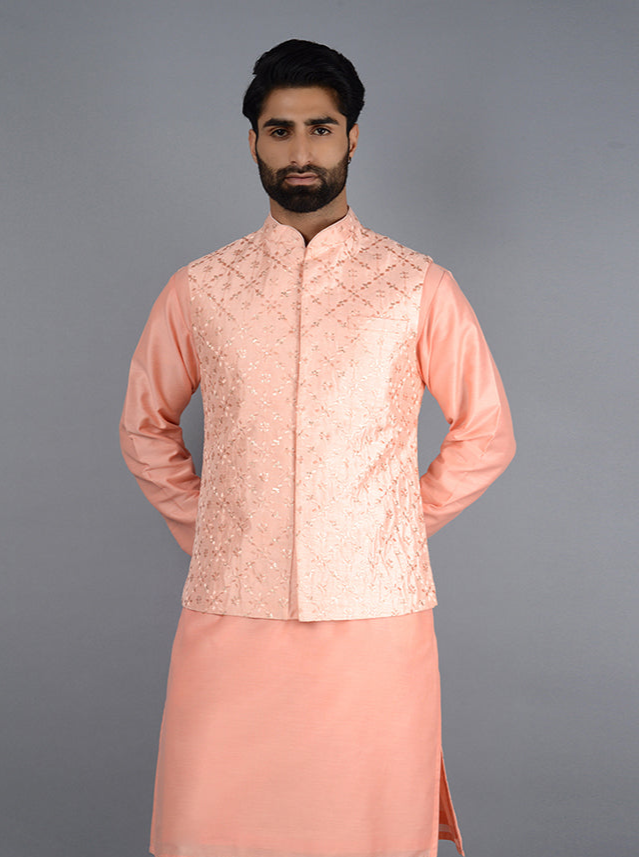 Timeless Pink Bandhgala for Men | Designer Nehru Jacket Style