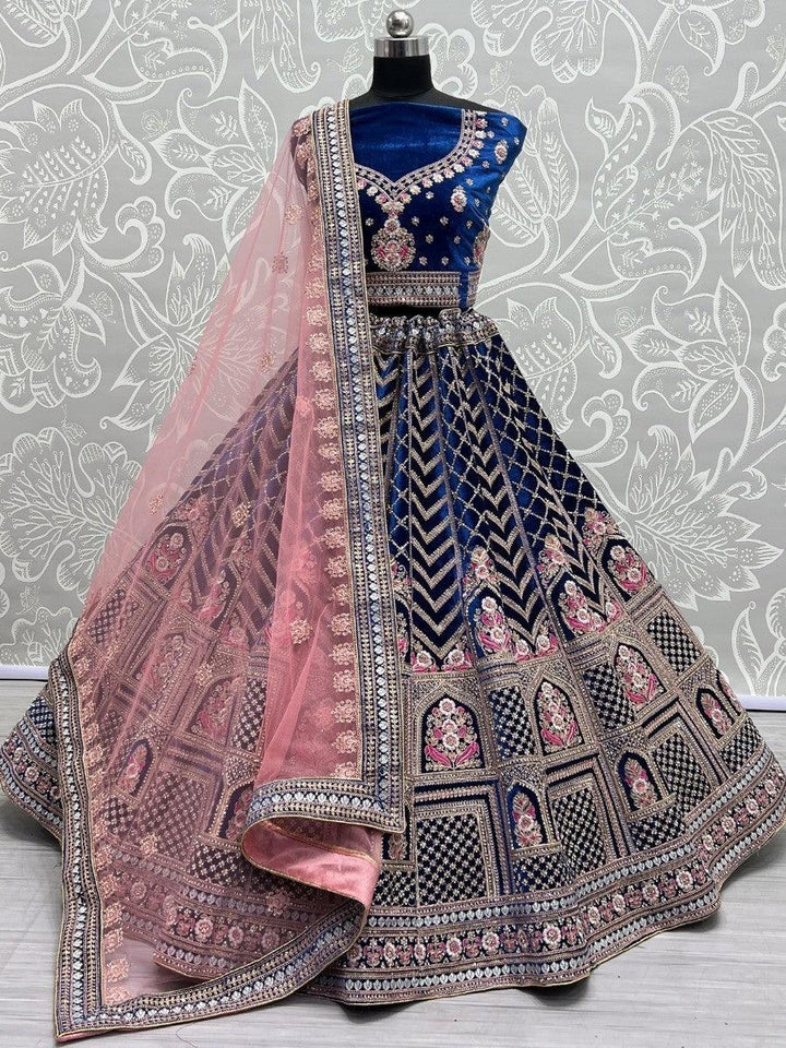 Timeless Blue Velvet Bridal Lehenga | Dori & Fancy Embroidered Work with Dupatta