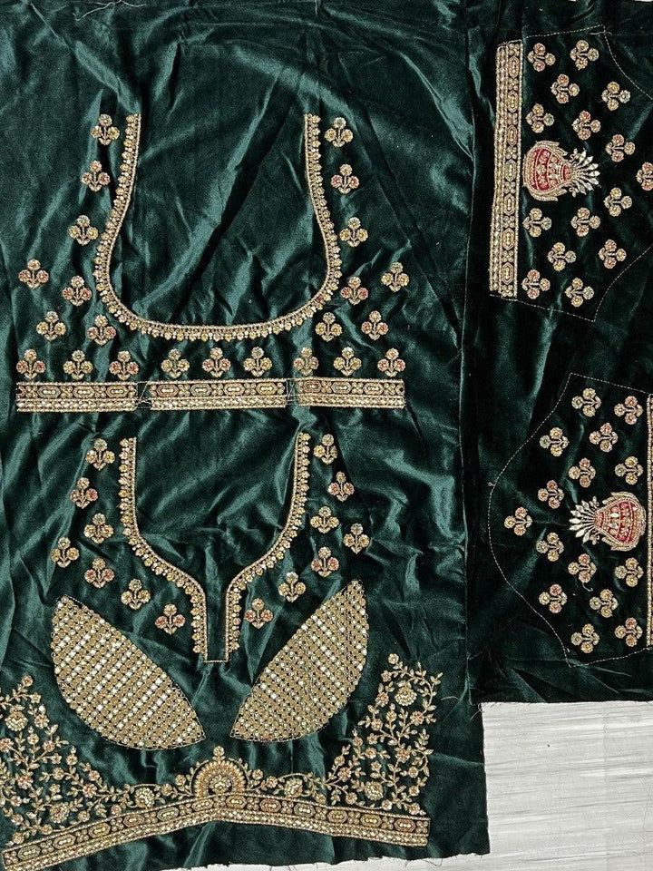 Luxurious Green Velvet Lehenga Choli | Bridal Set with Double Dupatta