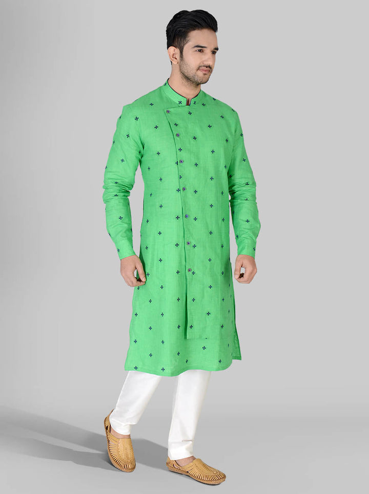 Unique mint green and blue kurta pajama set that adds charm to your festive wardrobe.