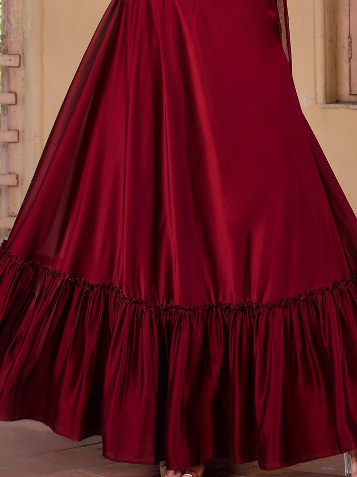 Maroon Georgette Lehenga Choli | Multi-Embroidery & Mirror Work Design