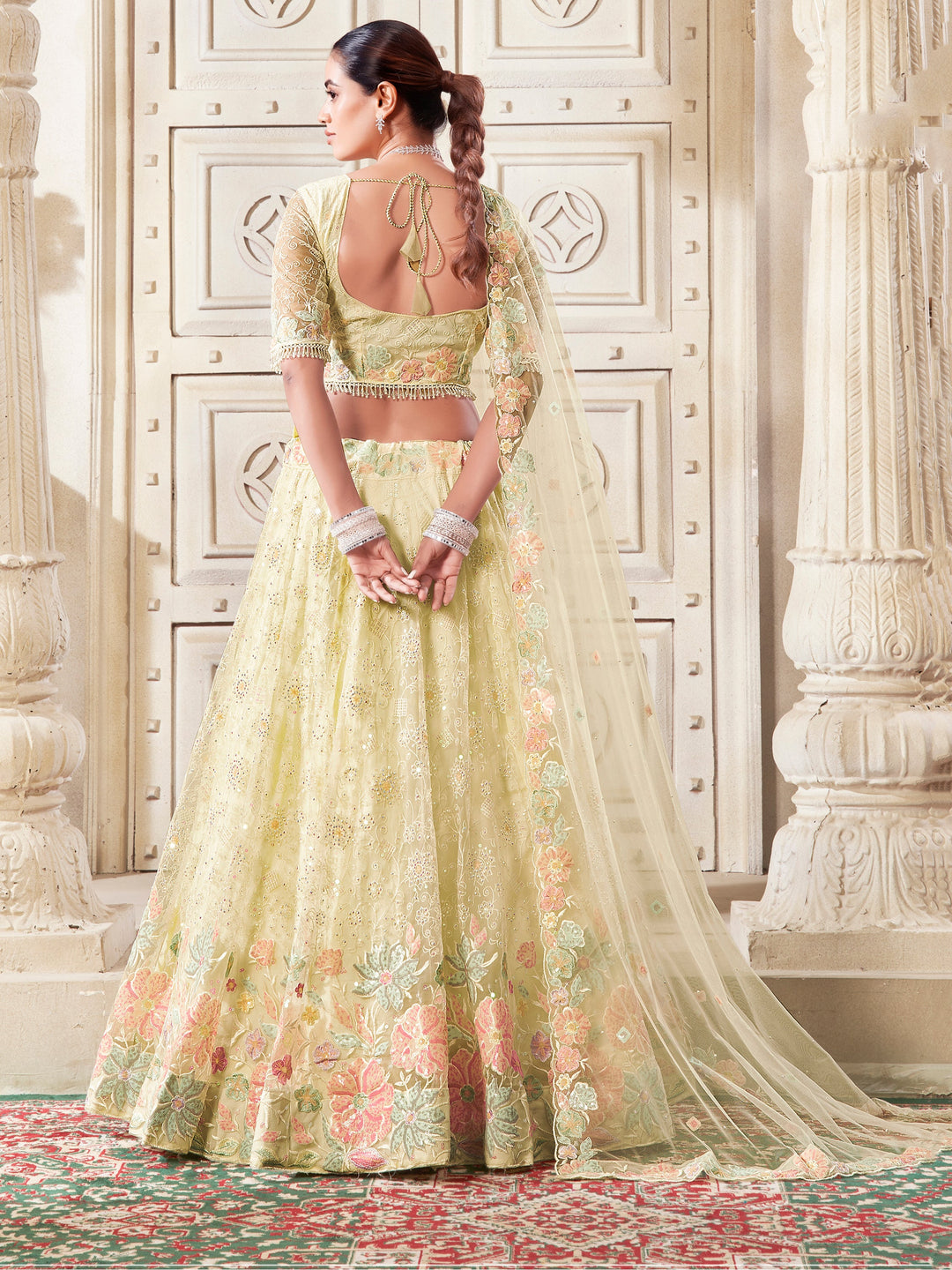 Attractive Yellow Sequins Net Wedding Lehenga Choli With Dupatta