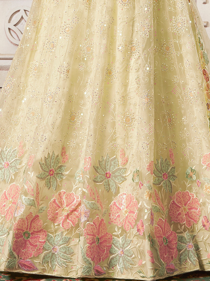 Attractive Yellow Sequins Net Wedding Lehenga Choli With Dupatta