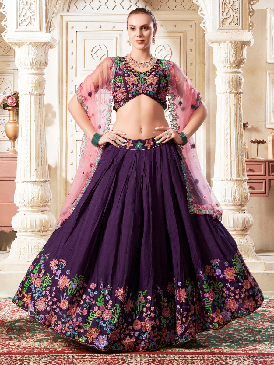 CharmingÃƒâ€šÃ‚Â Purple Sequins Silk Sangeet Wear Lehenga Choli