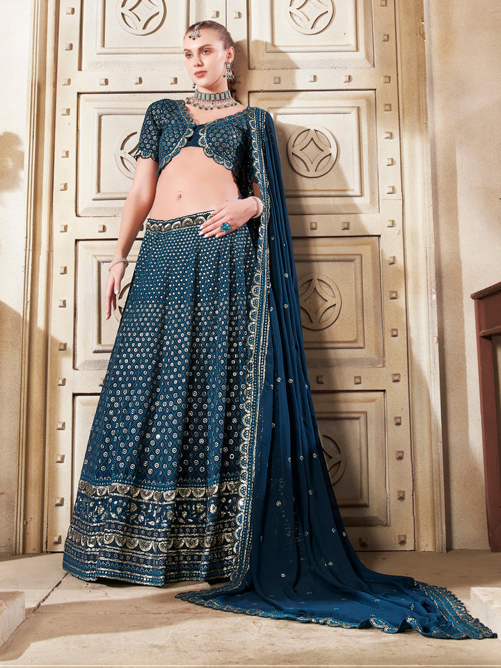 CharmingÃƒâ€šÃ‚Â Teal Blue Thread Work GeorgetteÃƒâ€šÃ‚Â Wedding Lehenga Choli