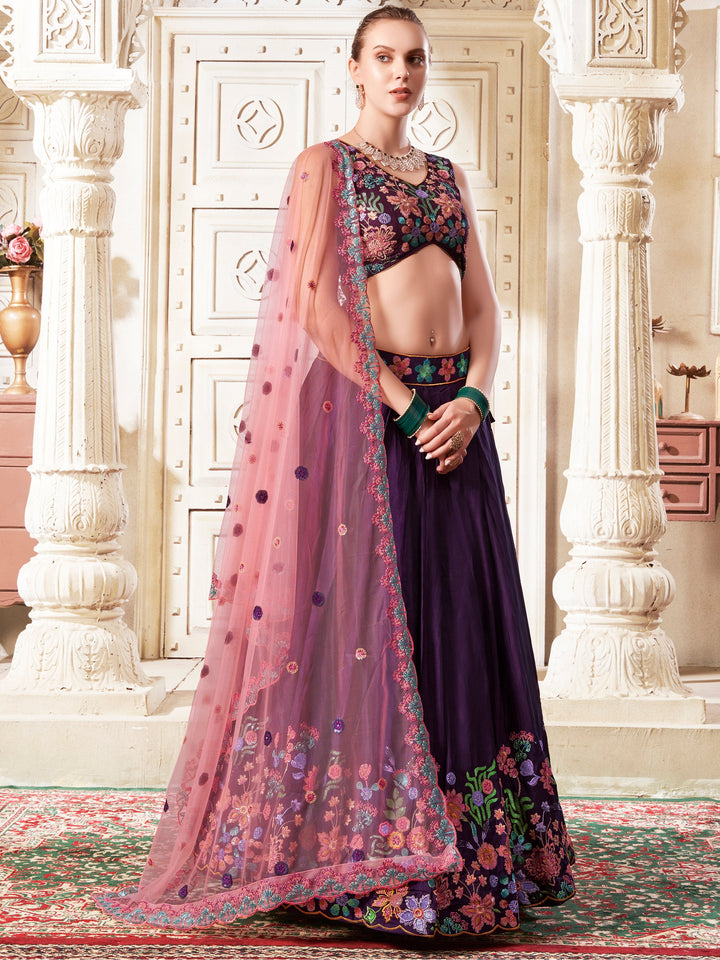 CharmingÃƒâ€šÃ‚Â Purple Sequins Silk Sangeet Wear Lehenga Choli