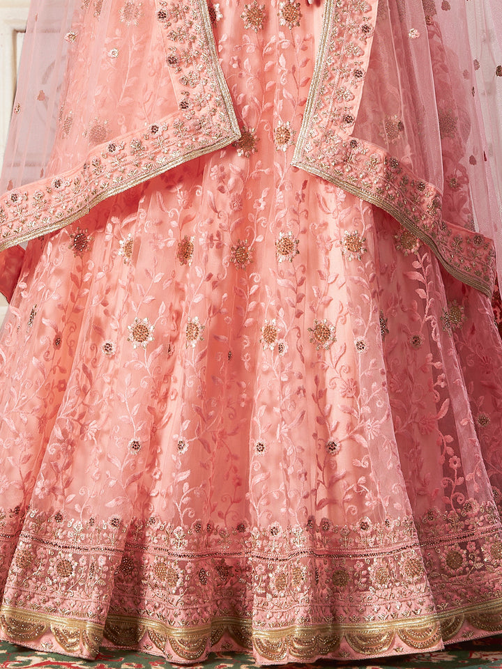 PreciousÃƒâ€šÃ‚Â Peach Thread Work Net Bridesmaid Lehenga Choli