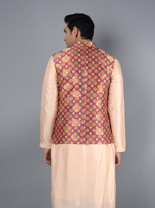 Elegant Rust Bandhgala Suit | Designer Silk Jacket for Events