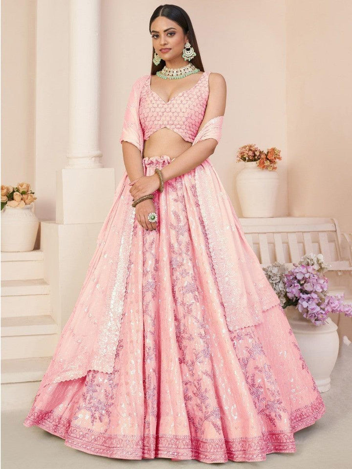 Sublime Pink Wedding Lehenga Choli | Georgette with Sequins, Stonework & Embroidery