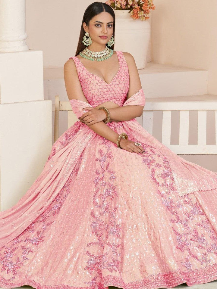 Sublime Pink Wedding Lehenga Choli | Georgette with Sequins, Stonework & Embroidery