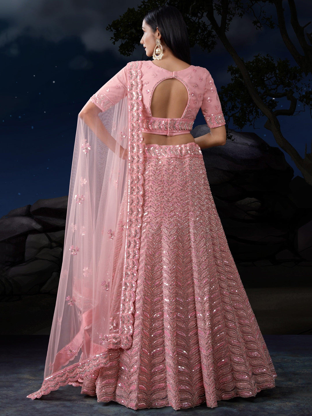 Beautiful Pink Dori Work Lehenga | Net with Lace & Sequin Embellishments