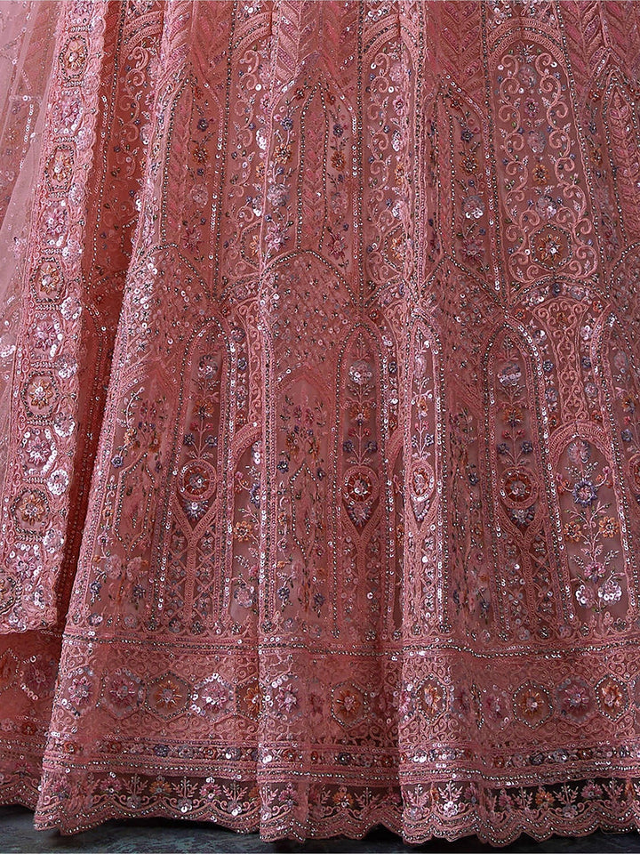 Elegant Pink Sequins Lehenga | Net with Dupatta & Thread Work