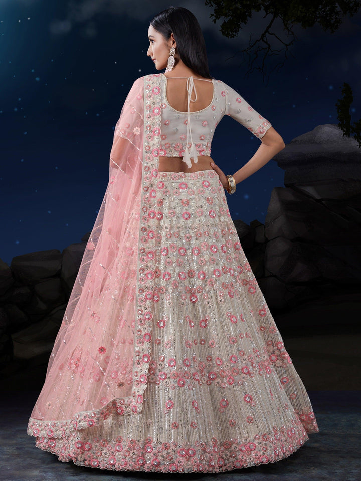 Traditional White Lehenga | Net with Zarkan, Sequins & Dupatta