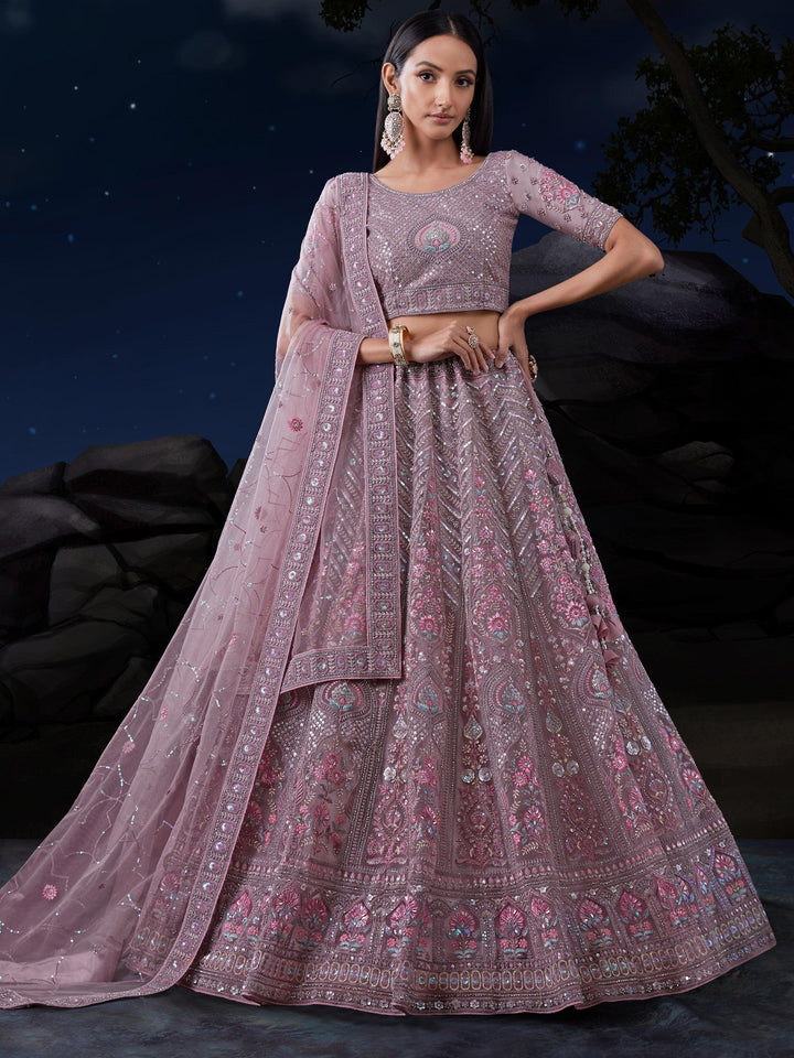 Dusty Purple Lehenga Choli | Customizable with Dupatta & Sequins Work