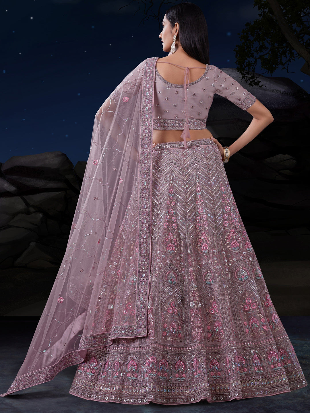 Dusty Purple Lehenga Choli | Customizable with Dupatta & Sequins Work