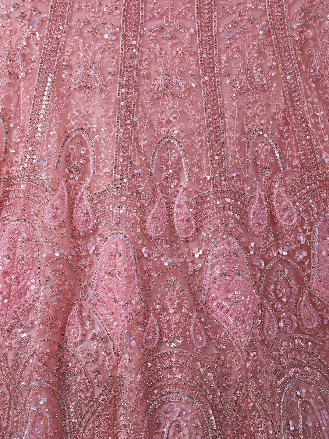 Exquisite Pink Wedding Lehenga | Sequins Net with Zarkan & Thread Work