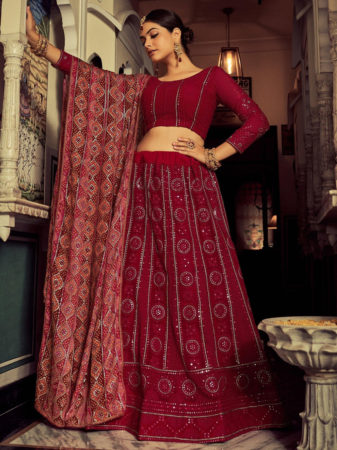 Stunning Red Georgette Lehenga | Embroidered Wedding Lehenga Choli