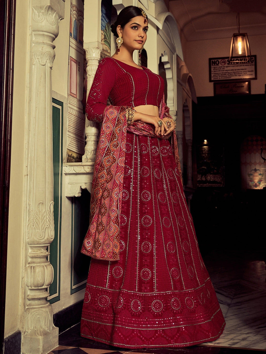 Stunning Red Georgette Lehenga | Embroidered Wedding Lehenga Choli