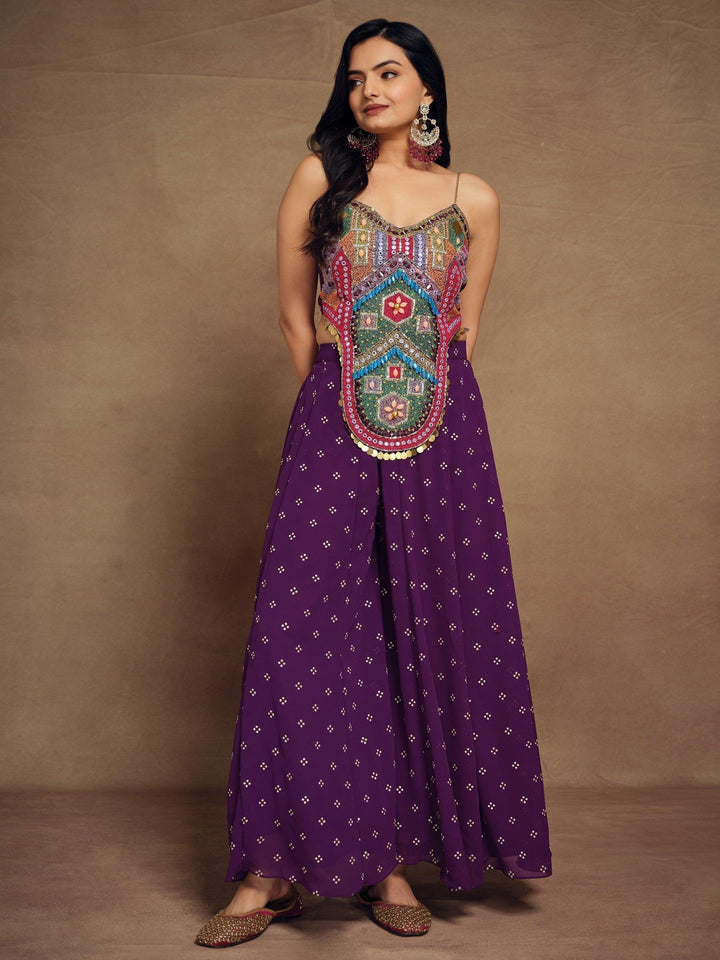 Designer Purple Art Silk Palazzo Suit | Hand Embroidery & Beadwork