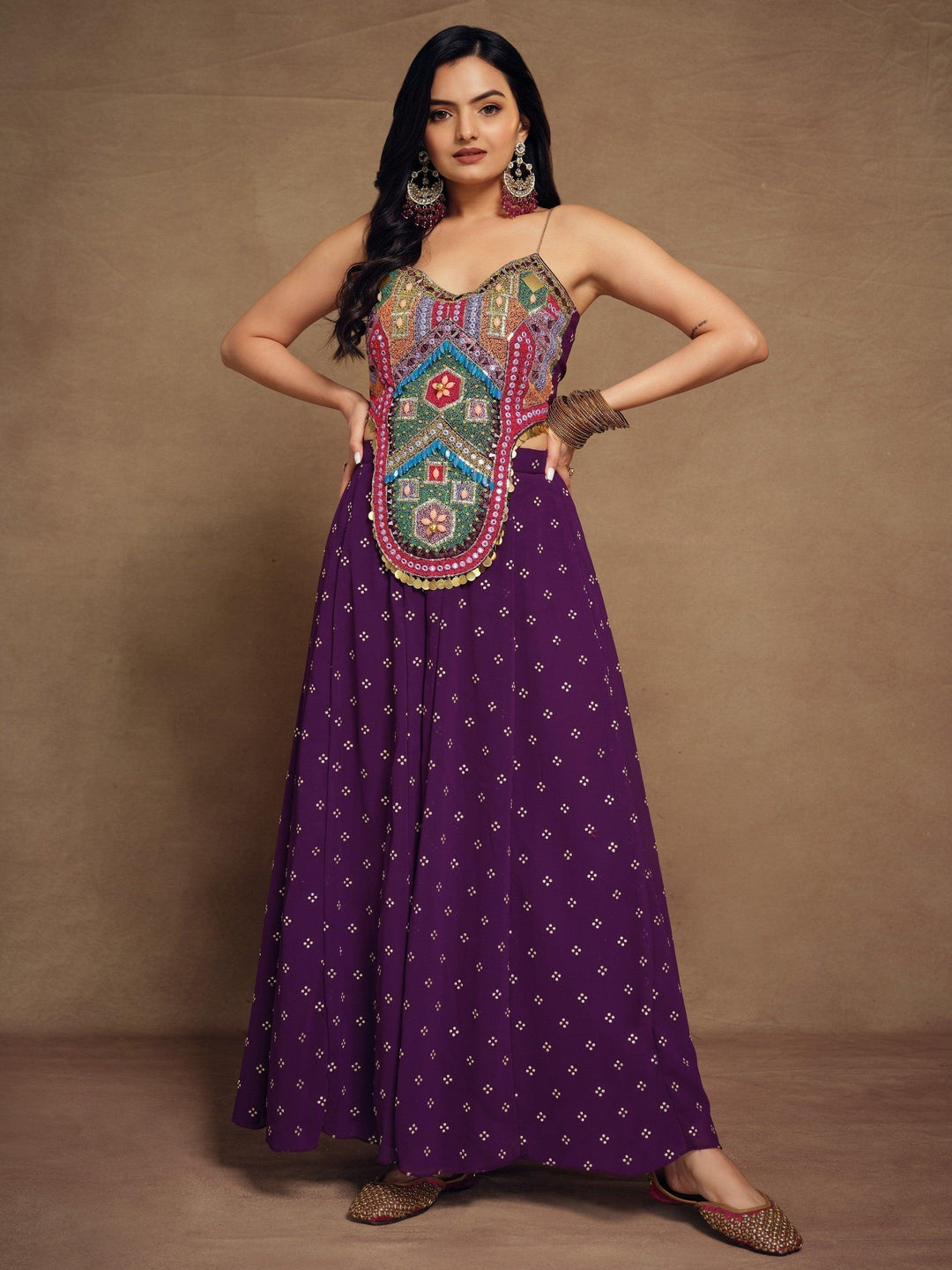 Designer Purple Art Silk Palazzo Suit | Hand Embroidery & Beadwork