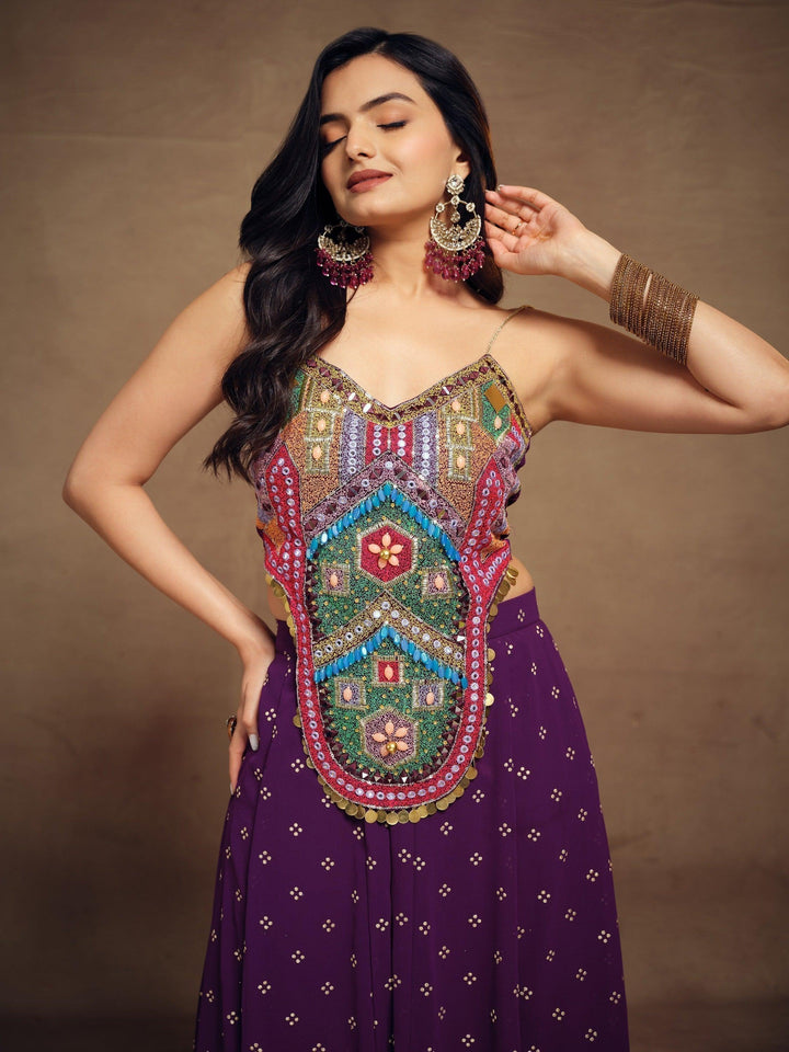 Designer Purple Art Silk Palazzo Suit | Hand Embroidery & Beadwork