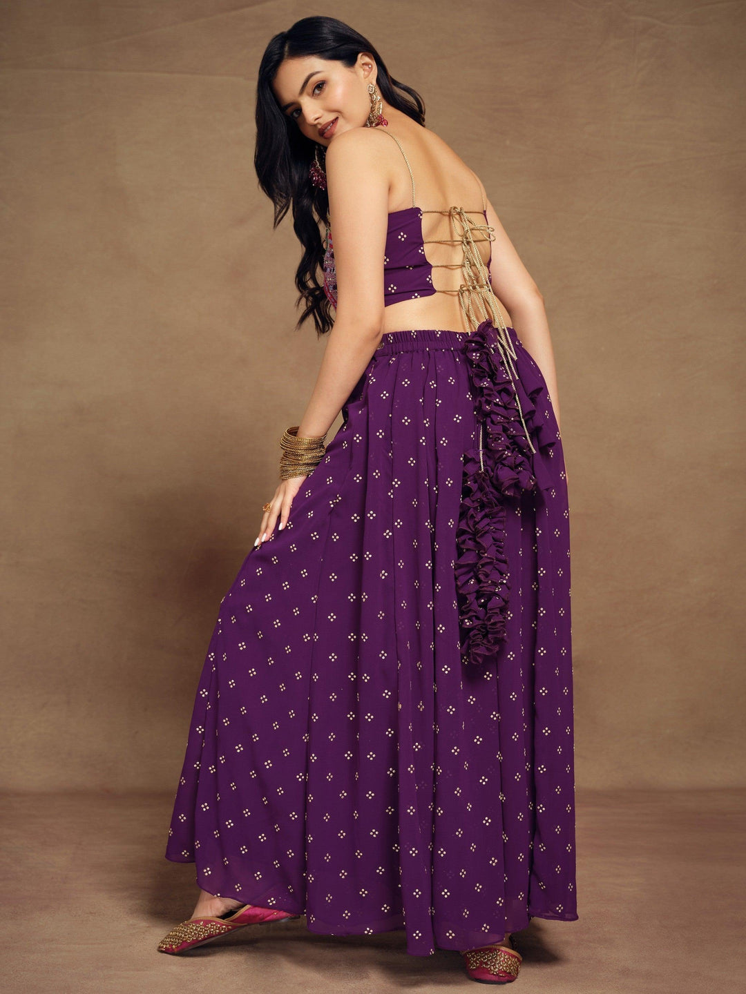 Designer Purple Art Silk Palazzo Suit | Hand Embroidery & Beadwork