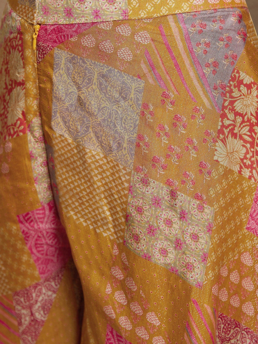 Mustard Yellow Digital Printed Muslin Silk | Palazzo Suit with Embroidery