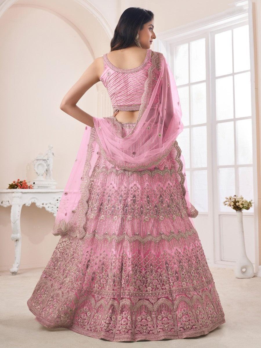 Enchanting Pink Sequins Net Wedding Lehenga Choli | Customizable Fit