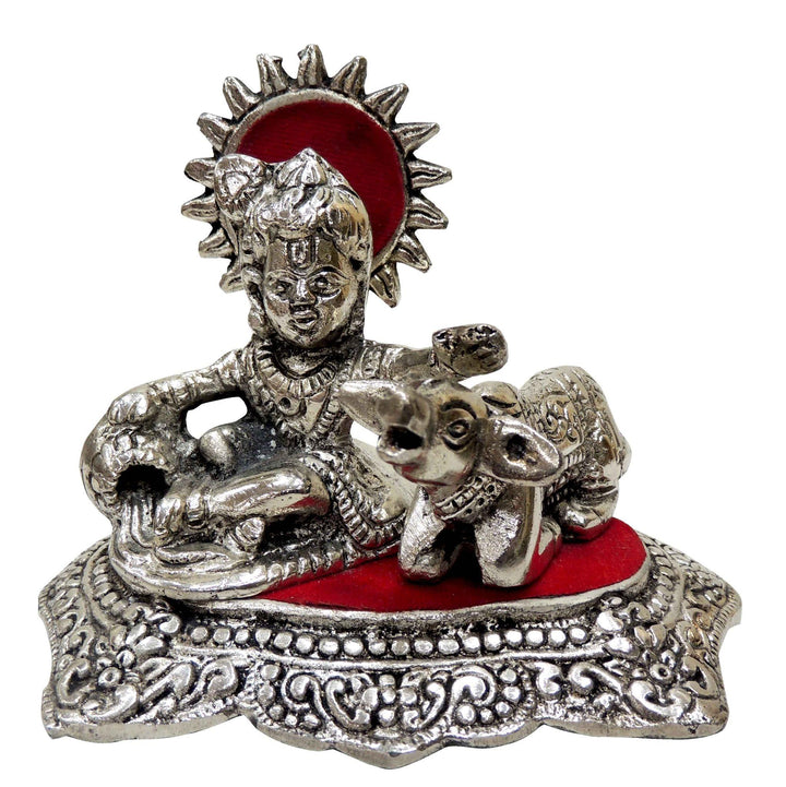 Aluminium Showpiece Krishna Idol with Calf Statue | Decorative Home Accent