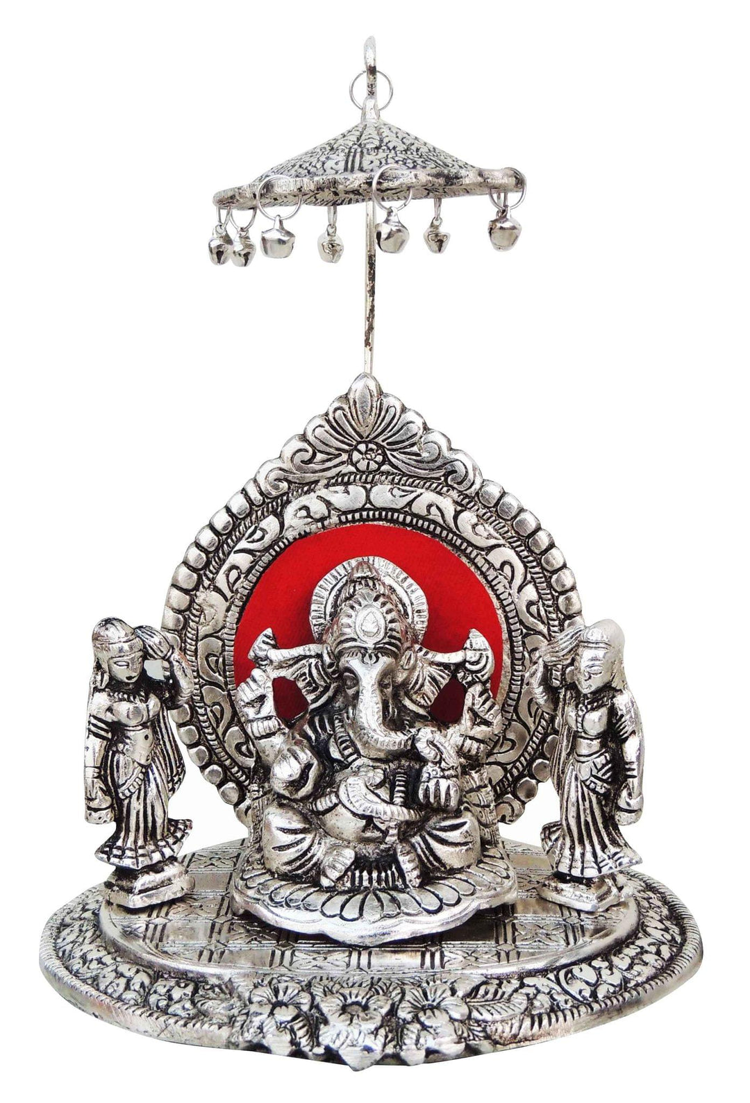 Aluminium Ganesh Idol Showpiece with Ridhi Sidhi Silver | 6.5x5.5x8.5 Inch