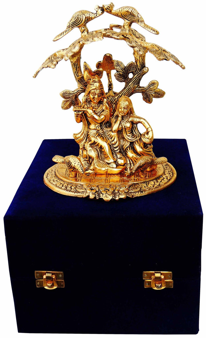 Radha Krishna Aluminium Idol | Showpiece Statue Under Tree - 7.5x5.5x8 Inch