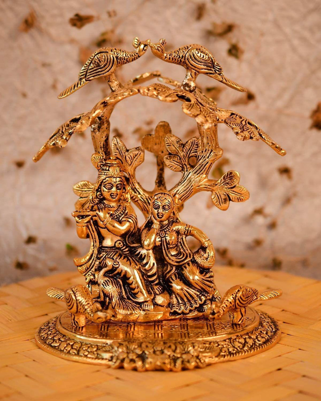 Radha Krishna Aluminium Idol | Showpiece Statue Under Tree - 7.5x5.5x8 Inch