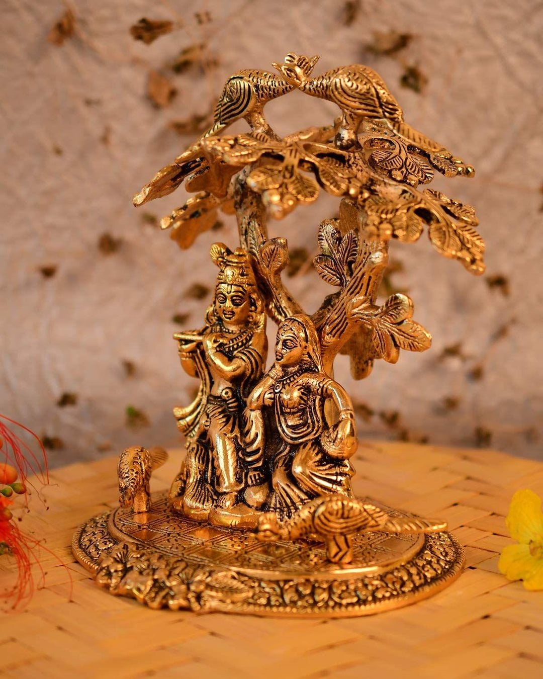 Radha Krishna Aluminium Idol | Showpiece Statue Under Tree - 7.5x5.5x8 Inch