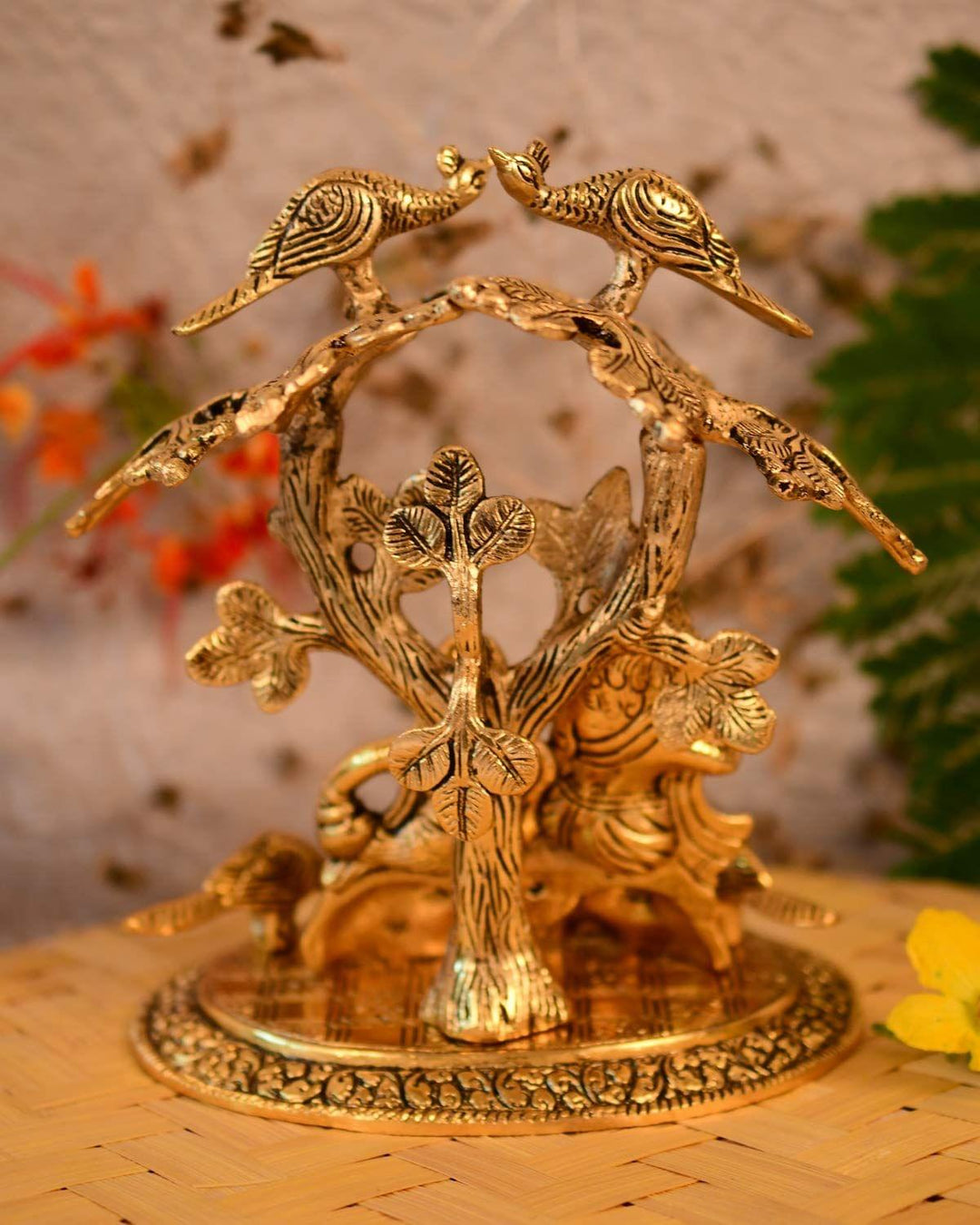 Radha Krishna Aluminium Idol | Showpiece Statue Under Tree - 7.5x5.5x8 Inch