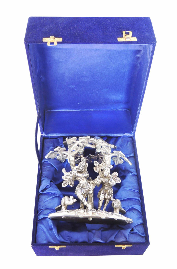 Aluminium Idol | Showpiece Radha Krishna Statue Under Tree 7.4x5.5 inch