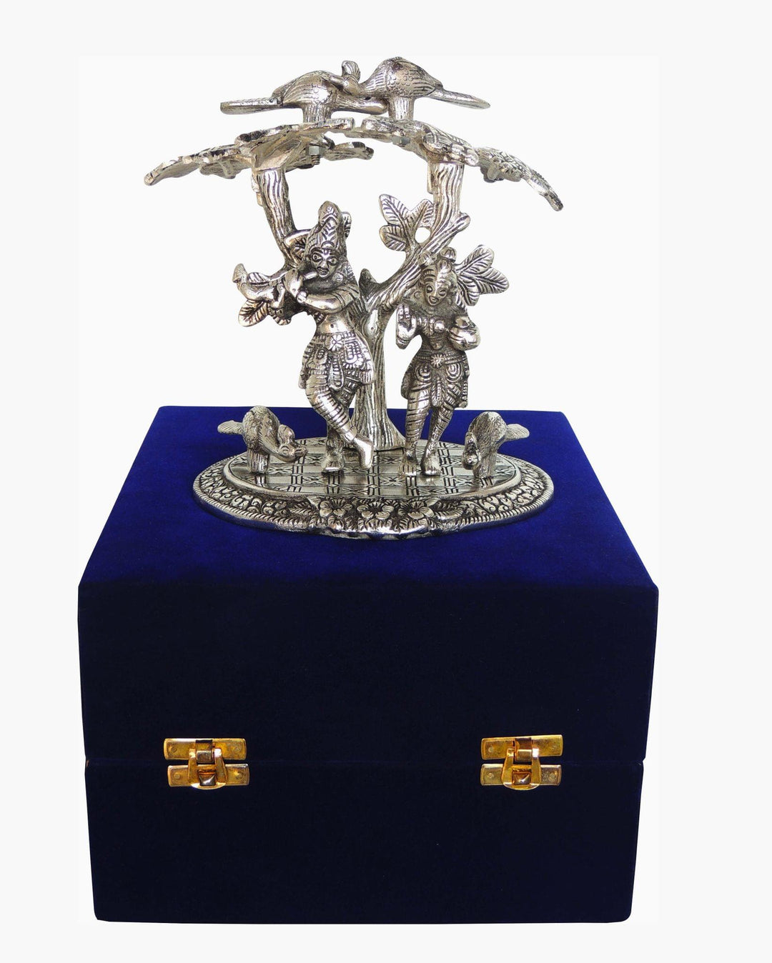 Aluminium Idol | Showpiece Radha Krishna Statue Under Tree 7.4x5.5 inch