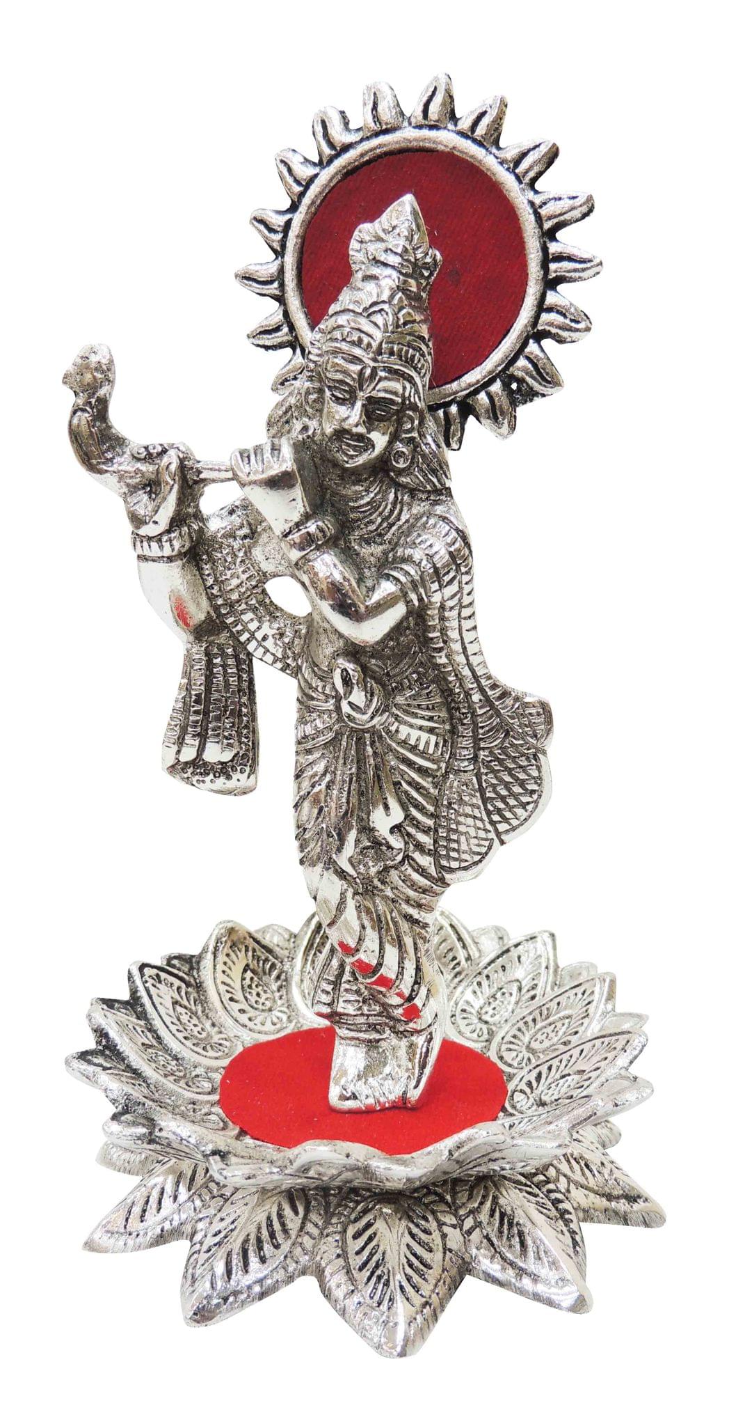 Aluminium Krishna Idol | Silver Finish - 3.5x3.5x6.5 Inches